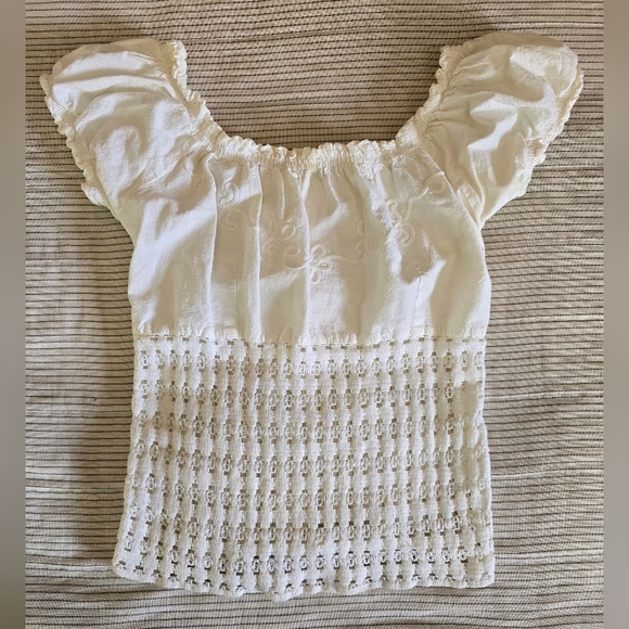 Lielle Broderie Milkmaid Blouse Sz M White Embroidered Sheer Smocked Peruvian - Picture 1 of 8